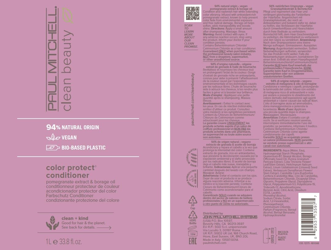 Paul Mitchell Clean Beauty Color Protect Conditioner, Replenishes, Extends Color Vibrancy, For Color-Treated Hair