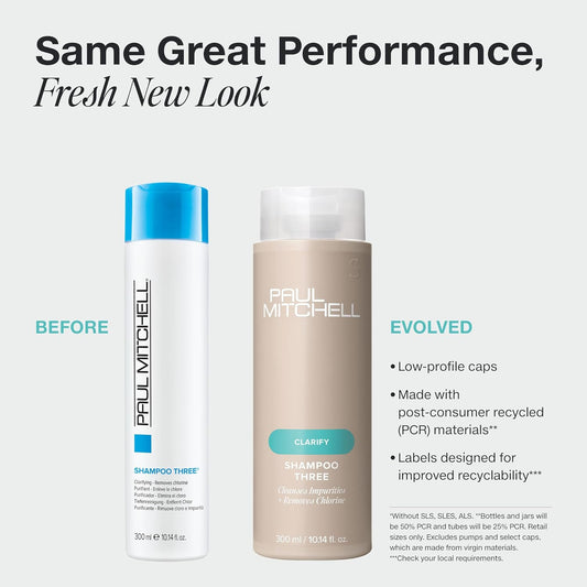 Paul Mitchell Shampoo Three, Clarifying Shampoo, Cleanses Impurities + Removes Chlorine, For All Hair Types, Great For Swimmers