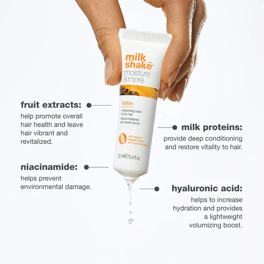 milk_shake Moisture & More Hydrating Lotion Vials - Intense Weekly Hydration Treatment for Dry, Dehydrated Hair | Restores Shine and Moisture | Tropical Scent