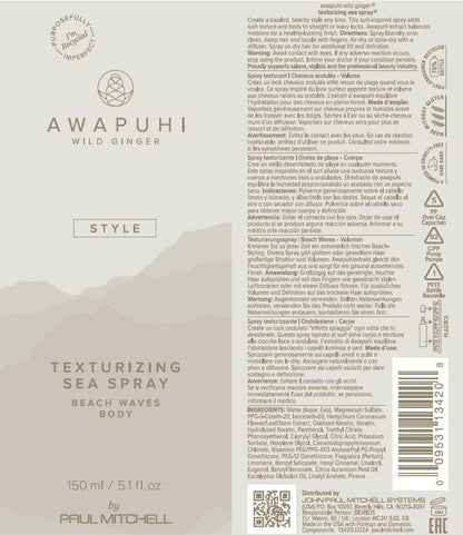 Awapuhi Wild Ginger by Paul Mitchell Texturizing Sea Spray, Creates Beach Waves, Adds Body, For All Hair Types, 5.1 fl. oz.