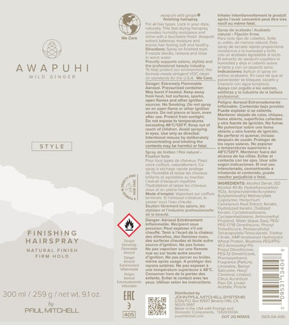 Awapuhi Wild Ginger by Paul Mitchell Finishing Spray, Firm Hold, Natural Finish Hairspray, For All Hair Types, 9.1 oz