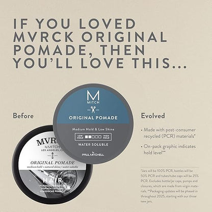 MITCH by Paul Mitchell Original Pomade for Men, Medium Hold, Low Shine Finish, Water-Soluble, For All Hair Types, 3 oz.