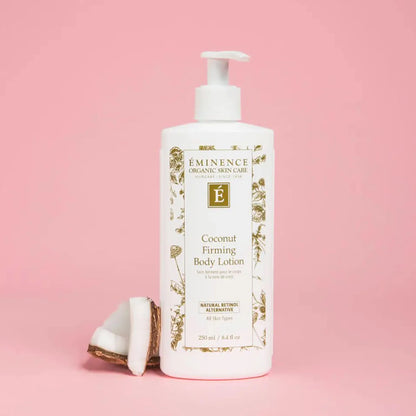 Eminence Coconut Firming Body Lotion pink backdrop