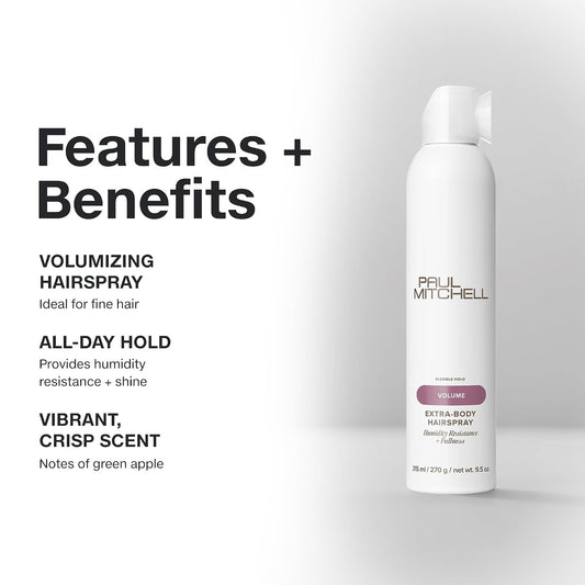 Paul Mitchell Extra-Body Hairspray, Flexible Hold, Maximum Volume + Humidity Resistance, For Fine Hair