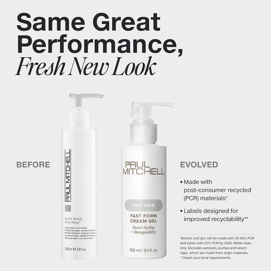 Paul Mitchell Fast Form Styling Cream Gel, Soft Hold, Faster Styling + Manageability, For All Hair Types, 5.1 fl. Oz
