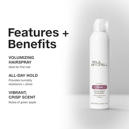 Paul Mitchell Extra-Body Hairspray, Flexible Hold, Maximum Volume + Humidity Resistance, For Fine Hair