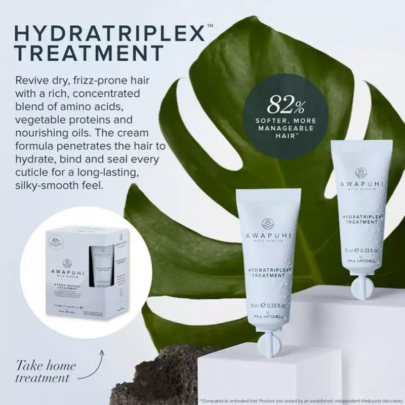 Awapuhi Wild Ginger by Paul Mitchell HydraTriplex Treatment (4-Pack), Ideal For Dry + Frizz-Prone Hair
