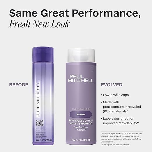 Paul Mitchell Platinum Blonde Violet Shampoo, Banishes Brass + Brightens, Ideal for Light to Medium Blonde, Silver, Gray or White Hair