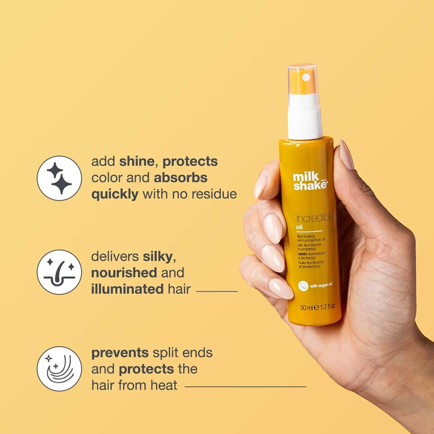 milk_shake Incredible Oil | Lightweight Hair Oil | Illuminates, Protects & Strengthens from Scalp to Ends | With Argan Oil & Milk Proteins, 1.7 fl oz / 50 mL