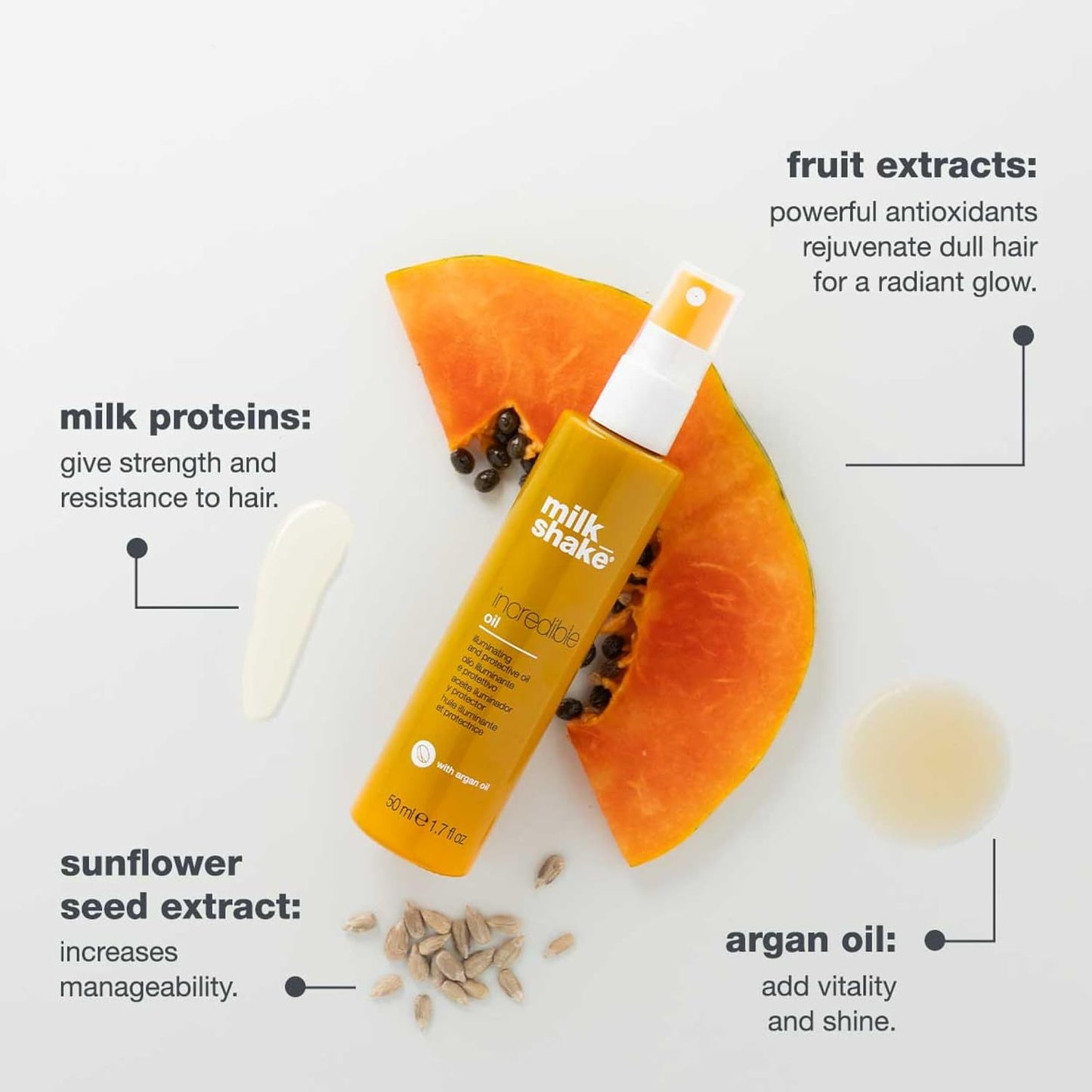 milk_shake Incredible Oil | Lightweight Hair Oil | Illuminates, Protects & Strengthens from Scalp to Ends | With Argan Oil & Milk Proteins, 1.7 fl oz / 50 mL
