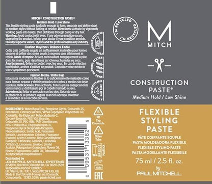 MITCH by Paul Mitchell Construction Paste for Men, Medium Hold, Low Shine, For All Hair Types + Short to Medium Hair, 2.5 fl. oz.