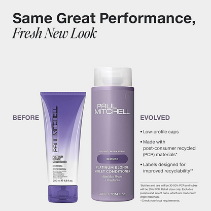 Paul Mitchell Platinum Blonde Violet Conditioner, Banishes Brass + Brightens, Ideal for Light to Medium Blonde, Silver, Gray or White Hair
