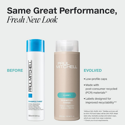 Paul Mitchell Shampoo Three, Clarifying Shampoo, Cleanses Impurities + Removes Chlorine, For All Hair Types, Great For Swimmers