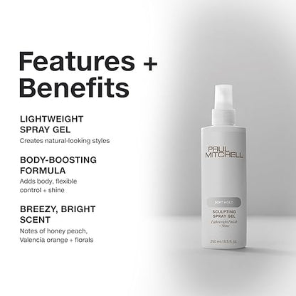 Paul Mitchell Soft Sculpting Spray Gel, Natural Hold, Soft Finish, For All Hair Types