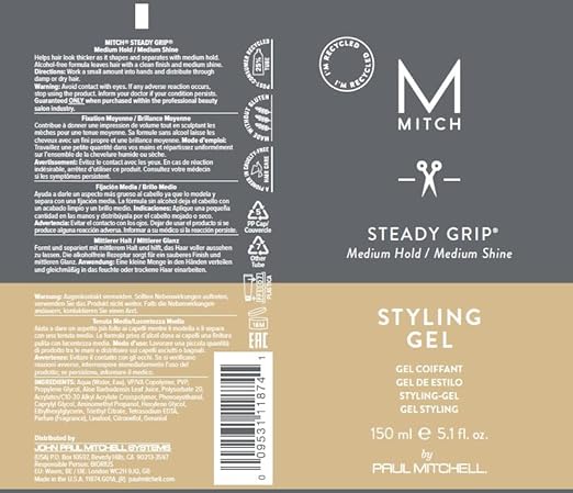 MITCH by Paul Mitchell Steady Grip Hair Gel for Men, Medium Hold & Shine, For All Hair Types, Especially Fine to Medium Hair, 5.1 fl. oz.