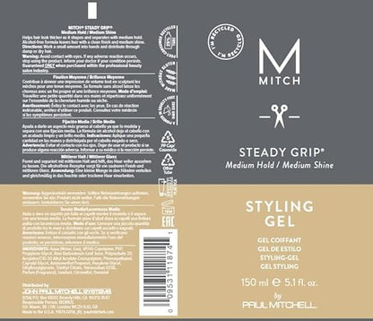 MITCH by Paul Mitchell Steady Grip Hair Gel for Men, Medium Hold & Shine, For All Hair Types, Especially Fine to Medium Hair, 5.1 fl. oz.