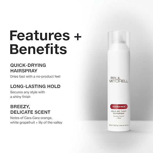 Paul Mitchell Hold Me Tight Hairspray, Flexible Hold, Lasting Control + Shine, For All Hair Types, Especially Fine to Medium Hair